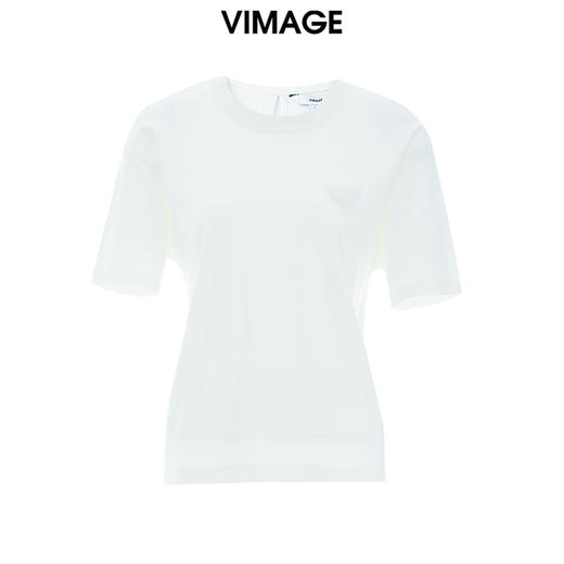 VIMAGE纬漫纪夏季新款舒适微弹棉感白色圆领T恤上衣V2102707 商品图5