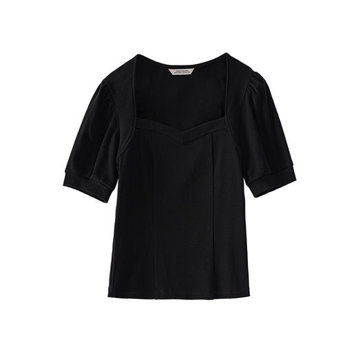 鹿向南《法式少女》宫廷风方领T恤女夏季法式设计感短袖上衣LXN25309 商品图4