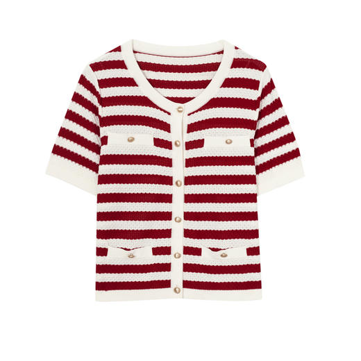 【严选】伊芙丽气质条纹百搭针织开衫女2024夏装新款经典休闲淑女毛衫女1F4930681 商品图4