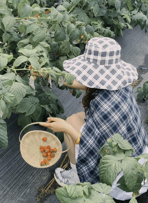 【赵露思同款】夏季防晒帽透气散热网红同款格纹显脸小时尚百搭大帽檐帽子 商品图7