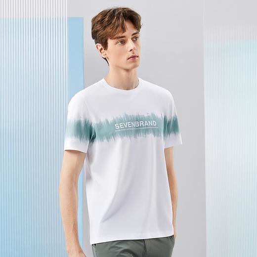 【特价】【冰藻泥】柒牌印花短袖T恤男2024夏季新品亲肤透气圆领休闲上衣	126T72260 商品图1