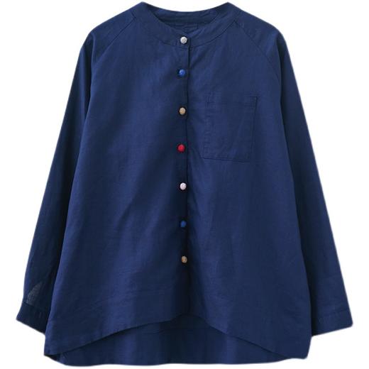 GYH 8021复古棉麻彩色包扣长袖衬衫纯色上衣 商品图4