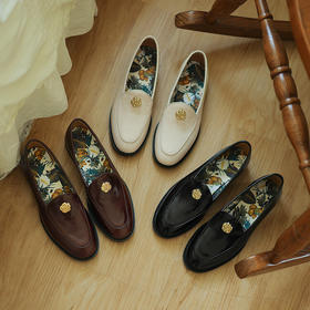 山茶花头层牛皮平底四季乐福鞋 精致秀气百大通勤小皮鞋 轻奢印花鞋垫非常高级感！