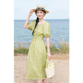 【严选】诗凡黎连衣裙泡泡袖方领碎花裙子女2024春夏新款泡泡袖复古气质SF4190831