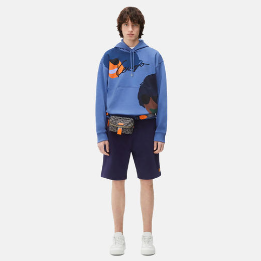 KENZO 高田贤三 男士涂鸦徽标印花棉质连帽卫衣 蓝色 FC55 SW546 4MO 67 商品图3
