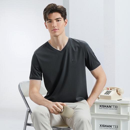 【含桑蚕丝】柒牌短袖T恤男2024夏季新款时尚休闲拼接撞色V领体恤	126T71780 商品图1