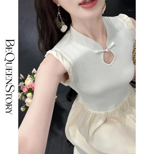 【大货捡漏，不退不换】    【婉约佳人】中式冰爽曲珠水滴镂空捏褶立领大伞摆连衣裙夏 商品图3