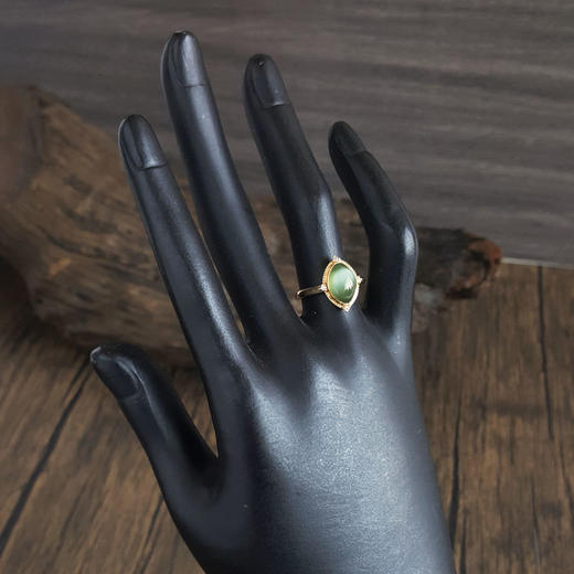 【天然正品】AU750精品黄金镶钻镶天然猫眼碧玉和田玉戒指050424NJM38 商品图5