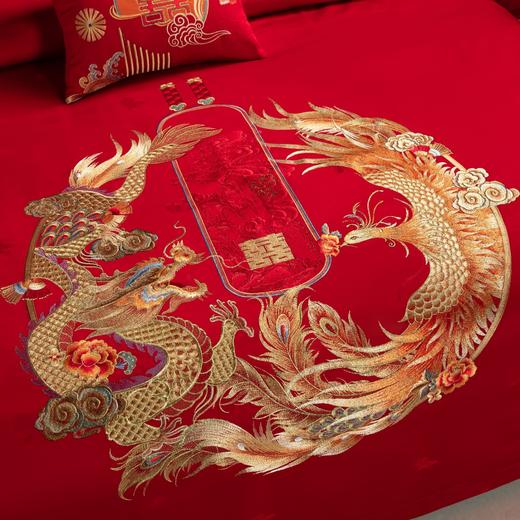 利路米家纺龙凤婚庆六件套结婚大红色高级感刺绣喜被--龙凤牡丹 商品图2