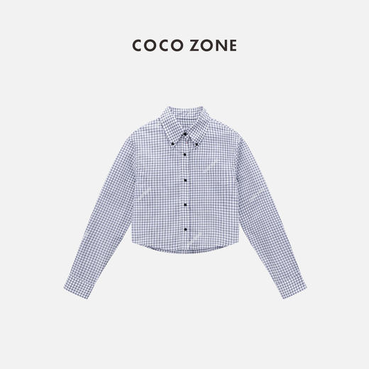 COCO ZONE”海风“100棉时尚短款格子衬衫polo领单排扣百搭上衣24C60086 商品图1