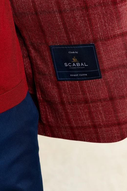 Scabal Taormina 陶尔米纳 Bamboo Viscose 竹纤维红色格纹全麻衬单西 商品图8