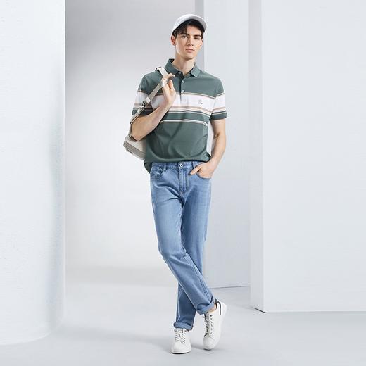 【5A抗菌2A防螨】柒牌丝光棉短袖polo衫男士夏季新款撞色条纹上衣	126T71230 商品图3