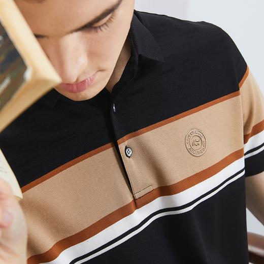 【丝光棉】柒牌条纹polo衫男2024夏季新款时尚休闲中青年短袖T恤	126T70920 商品图2