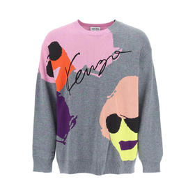 KENZO 高田贤三 男士涂鸦徽标提花混纺羊毛针织衫 混色 FC55 PU658 3CF 97