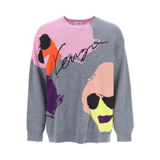 KENZO 高田贤三 男士涂鸦徽标提花混纺羊毛针织衫 混色 FC55 PU658 3CF 97 商品图0