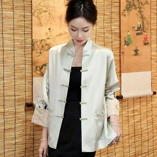 新中式国风改良唐装衬衫外套，复古小立领盘扣国潮刺绣上衣OG- A9720 商品图0