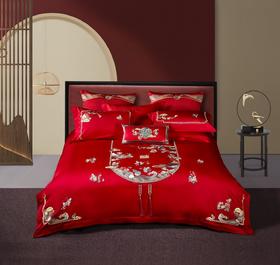 利路米家纺大红色百子图喜被高档婚房结婚六件套福气满满