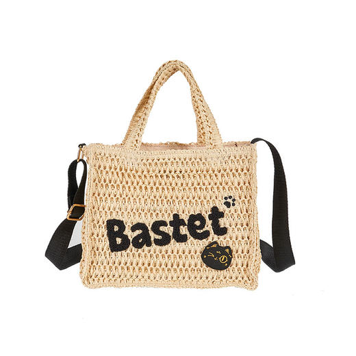 大英博物馆 盖亚·安德森猫和她的朋友们系列刺绣编织包草编手提斜挎包-米色 商品图4