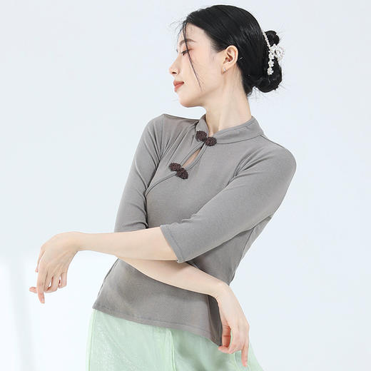 时尚镂空盘扣旗袍领中长袖修身显瘦舞蹈服形体服练功服 商品图0