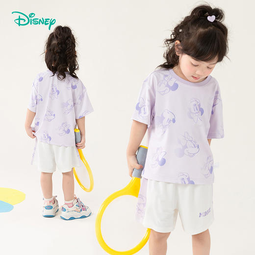 迪士尼【运动米妮】24夏季凉感透气运动短袖套装网眼速干短袖短裤套装ZD2DT038 商品图3