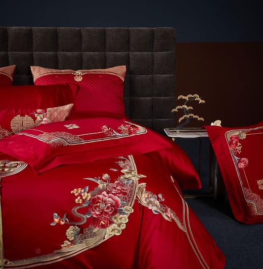 利路米百支棉大红色高档刺绣喜被新婚庆六件套--花间喜事 商品图2