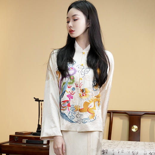 复古民族风改良唐装衬衫，国潮刺绣中国风立领外套上衣OG-A9723 商品图1