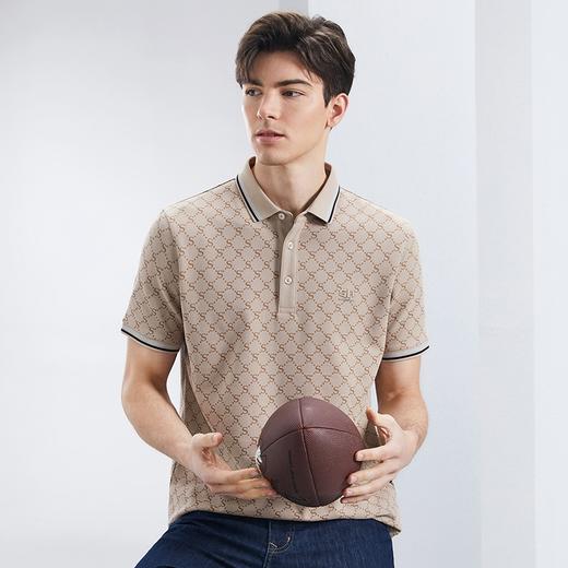 【不变形领】【不变形领】柒牌短袖polo衫男夏季新款商务百搭字母满印翻领上衣	126T70760 商品图1