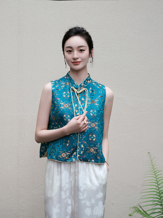 盛唐婧 |鹤鹿同春织锦缎马甲 商品图3