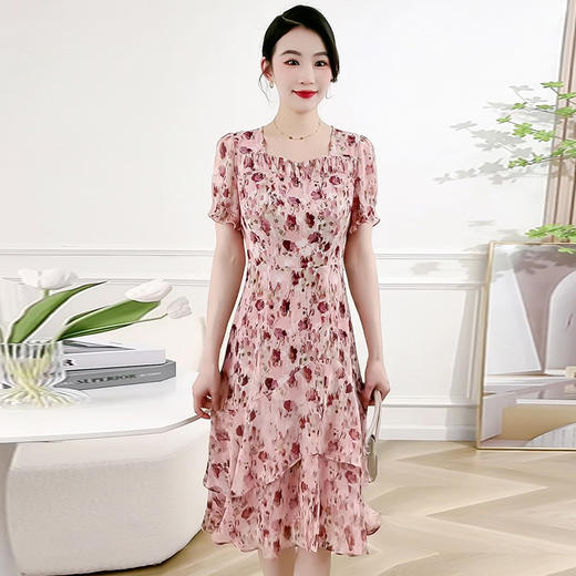 QYM A3478-L印花时尚修身雪纺裙显瘦洋气连衣裙 商品图0