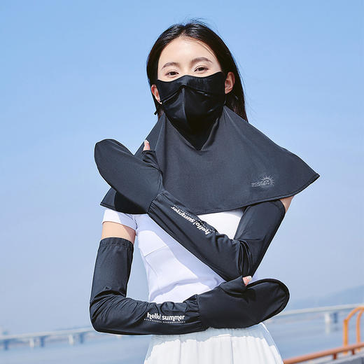 【透气3D原纱防晒面罩！指尖及臂一体防护套装】升级护眼角防晒口罩护颈夏防紫外线薄款透气遮脸遮阳面纱防晒面罩，立体叠层透气 舒适防晒。-ry 商品图5