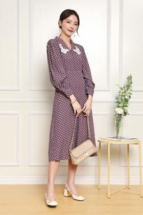 L.Fleuri 复古波点刺绣领连衣裙 11874