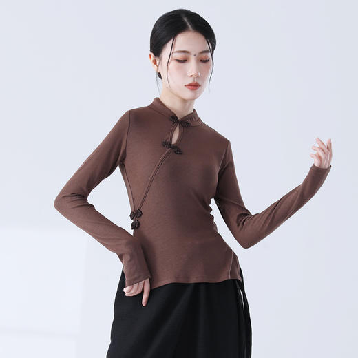 时尚镂空盘扣旗袍领中长袖修身显瘦舞蹈服形体服练功服 商品图12