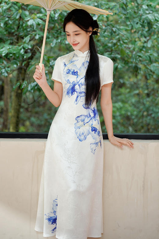 逸红颜明月优选 #『烟岚』收藏级杨紫同款醋酸旗袍,老师傅1对1手工剪裁 ,花型设计师手绘印花 商品图1