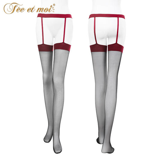 霏慕 撞色罗口吊带一体袜8282 情趣内衣夫妻房事刺激轻薄丝袜蕾丝长筒袜性感透明弹力紧身黑丝诱惑床上衣服 商品图10