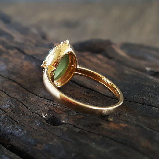 【天然正品】AU750精品黄金镶钻镶天然猫眼碧玉和田玉戒指050424NJM38 商品图4