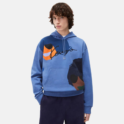 KENZO 高田贤三 男士涂鸦徽标印花棉质连帽卫衣 蓝色 FC55 SW546 4MO 67 商品图1