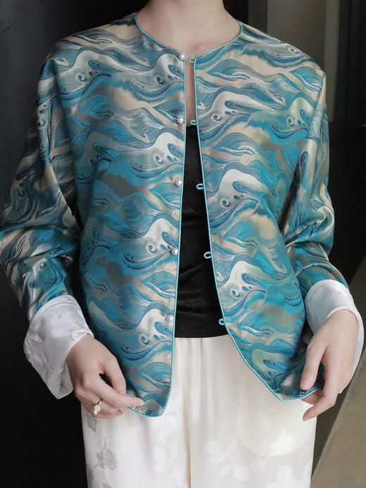 盛唐牡丹 |海浪纹重缎宋锦对襟外套 商品图2