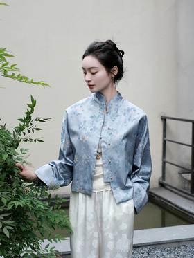 瑕疵| 盛唐婧 |倾一如玉叶子花外套-蓝色[特价品]