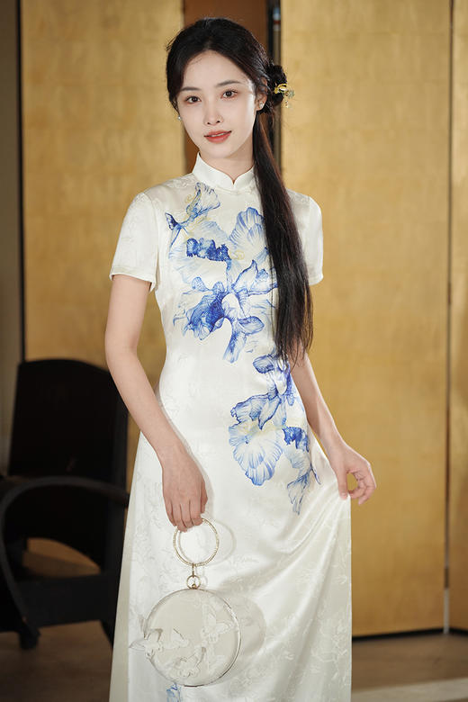 逸红颜明月优选 #『烟岚』收藏级杨紫同款醋酸旗袍,老师傅1对1手工剪裁 ,花型设计师手绘印花 商品图7