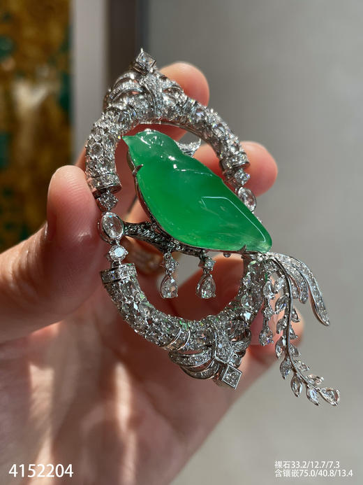 玻璃种木那喜鹊胸针【4152204】具体价格微信咨询 商品图0