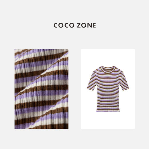 COCO ZONE2024早春穿搭条纹短袖针织衫短款圆领上衣CC1A0375 商品图2