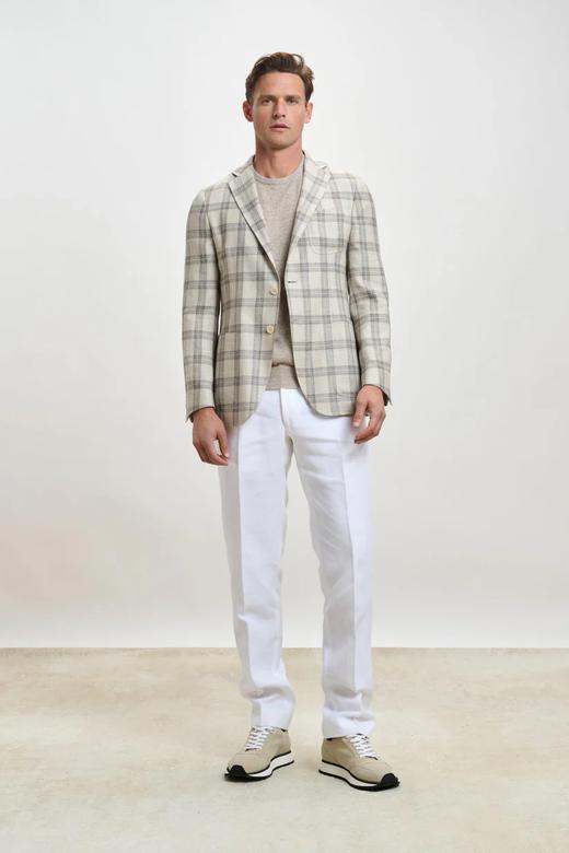 Scabal Taormina 陶尔米纳 羊毛蚕丝亚麻浅棕色格纹全麻衬单西 商品图2