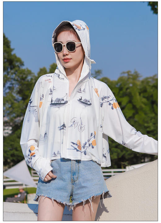 夏季新款【印花国风冰丝女 防紫外线长袖超薄款外套】连帽透气防晒衣 潮流时尚印花 国庆出游 商品图10