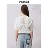 VIMAGE纬漫纪夏季新款舒适微弹棉感白色圆领T恤上衣V2102707 商品缩略图4