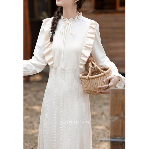 鹿向南《秋叶之舞》气质通勤针织连衣裙秋冬小众设计感中长裙女L330261 商品图2