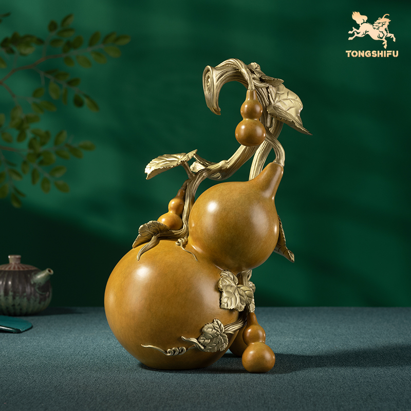 铜师傅 铜葫芦摆件《福禄满堂》客厅桌面玄关酒柜办公桌装饰品