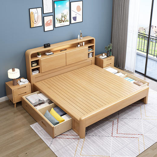 北欧风实木床软靠668#原木色/胡桃色可选（齐） 商品图5