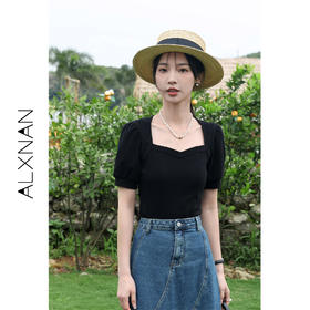 鹿向南《法式少女》宫廷风方领T恤女夏季法式设计感短袖上衣LXN25309