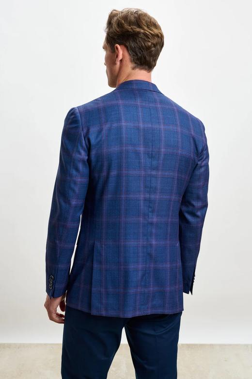 Scabal Mosaic Super 130's 澳洲美丽诺羊毛蓝色格纹全麻衬单西 商品图3