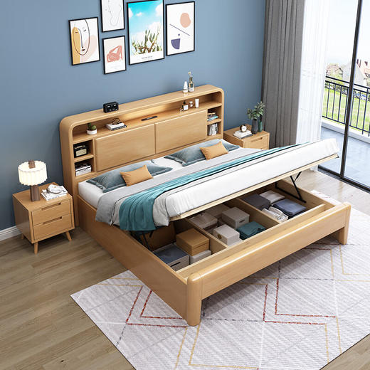 北欧风实木床软靠668#原木色/胡桃色可选（齐） 商品图6